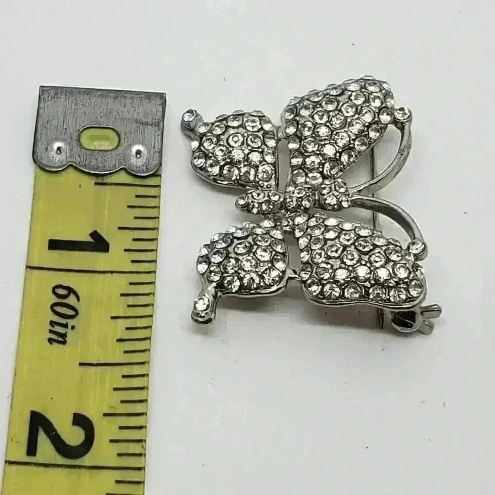 Vintage Silver & Clear Rhinestone Butterfly Brooch Boho Sparkle Gift